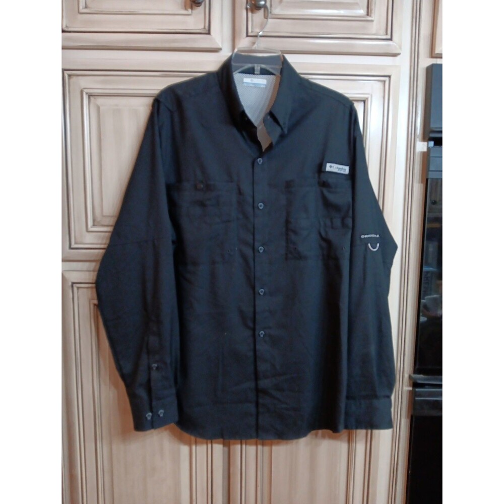 SOLD Columbia PFG Shirt Men Medium BlK Fishing Vented Button Up Long Sleeve
